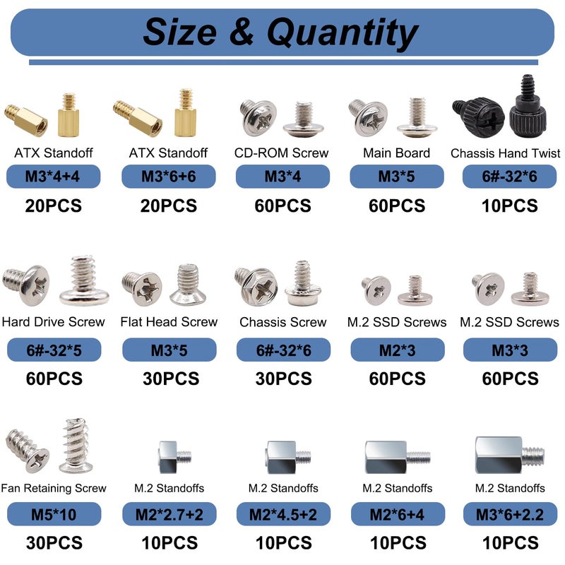 Bemaka 480PCS M.2 Screws Motherboard Standoffs Kit, NVMe Screws M.2 SSD Mounting Screws for Motherboard, SSD, HDD Hard Drive, PC Fan, PC Case - Image 2